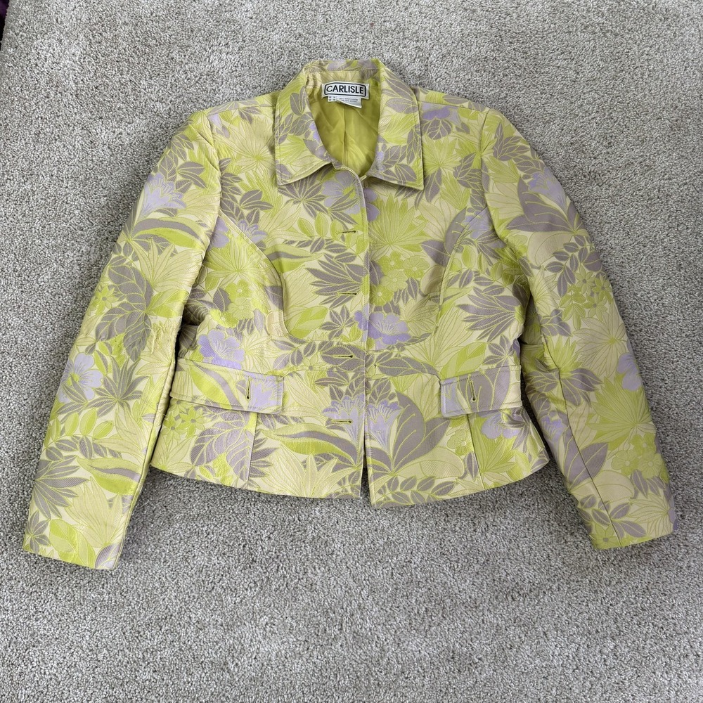 Vintage Carlisle Jacket Womens 14 Multicolor Floral Jacquard Button Front Short